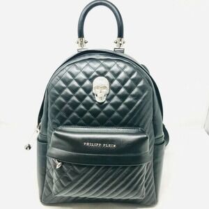 Philipp Plein Black Skull Crystal Leather Backpack